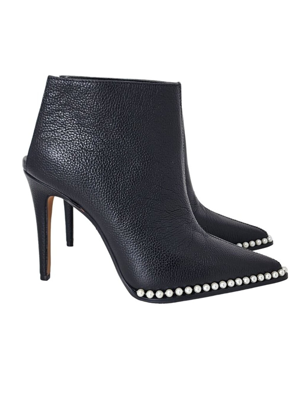 Karl Lagerfeld Cyron Black Leather Beaded Stiletto Booties, Women's 5